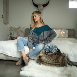 Color Block V Neck Pullover Sweater: Soft Stretchy